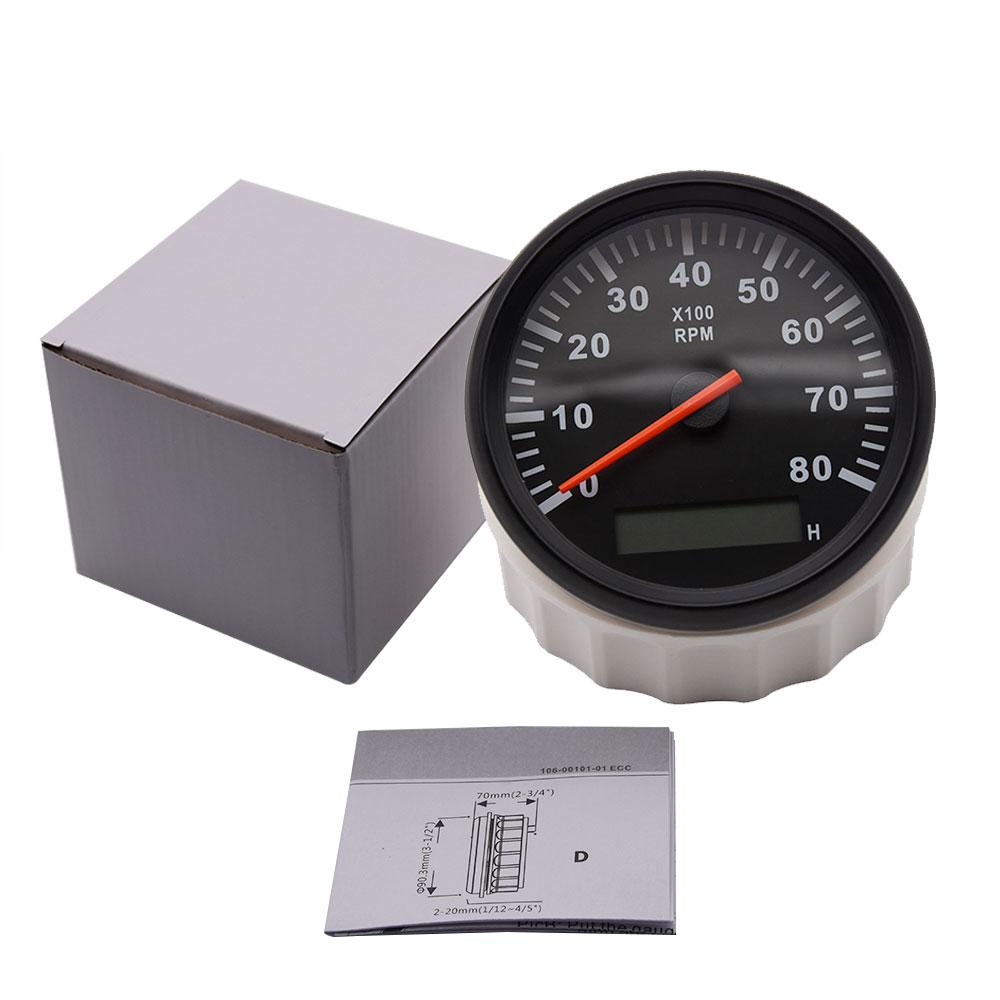 12V/24V 85mm Boat Tachometer Marine Tacho Meter Gauge LCD Hourmeter 8000RPM 6000RPM Car Toerenteller With Sensor M16