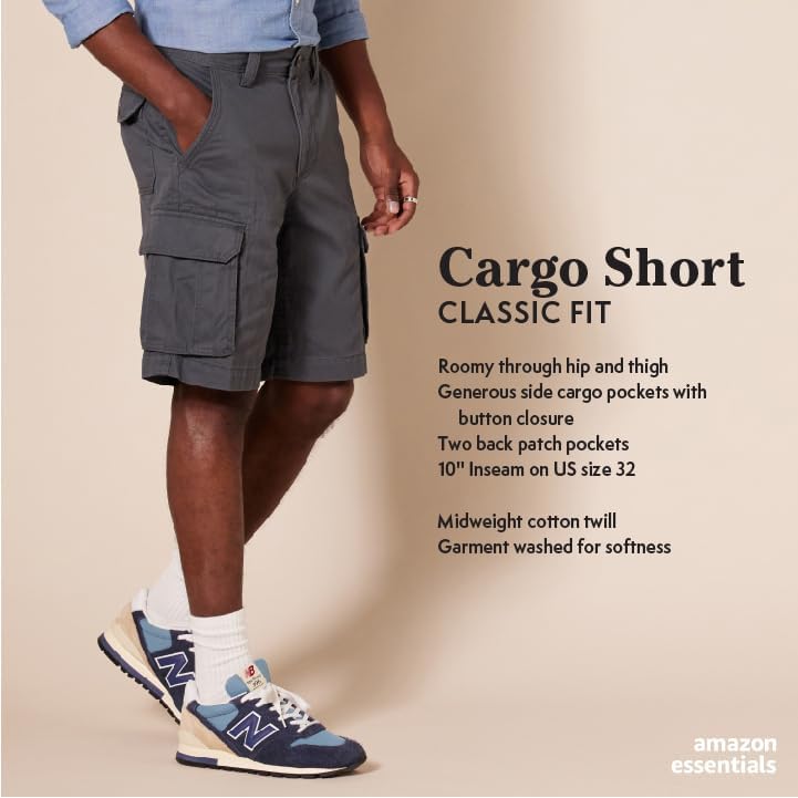 Amazon Essentials Men's Classic Fit Cargo Shorts, Dark Navy, Size 40