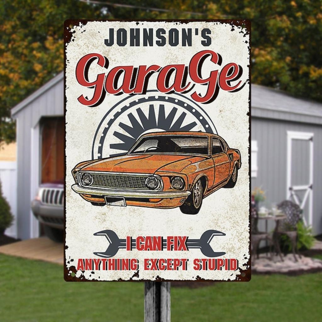 Personalized Metal Tin Sign Garage Wall Art Mechanic Decor