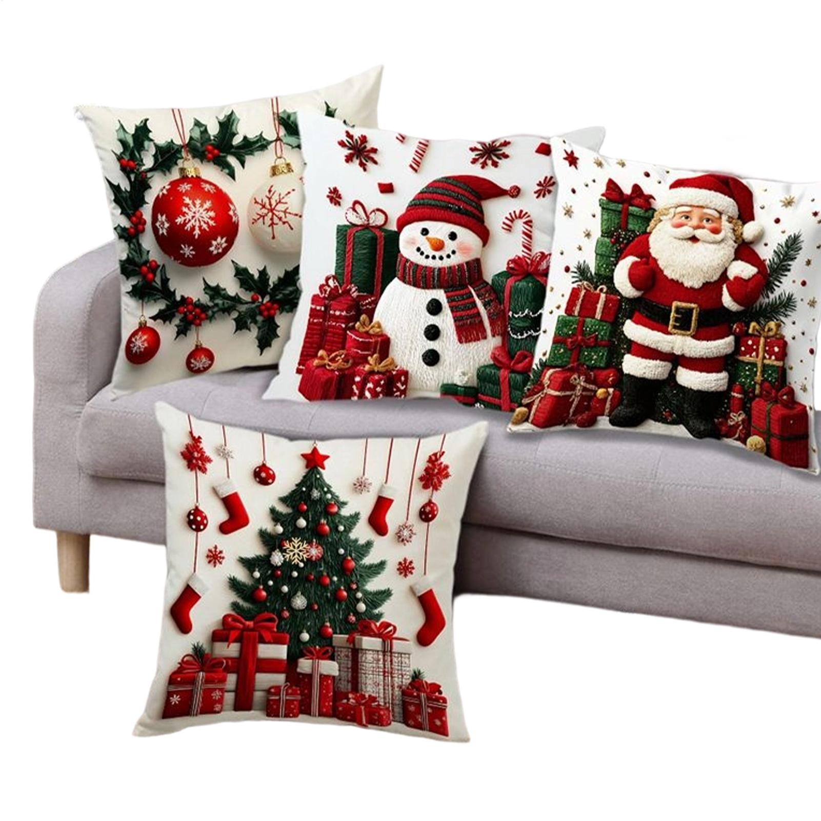 

4 штуки 18x18 дюймов Зимняя Рождественская наволочка Декор Лен Плюш Мультяшный Снеговик Принт Наволочка Рождественское украшение China Mainland