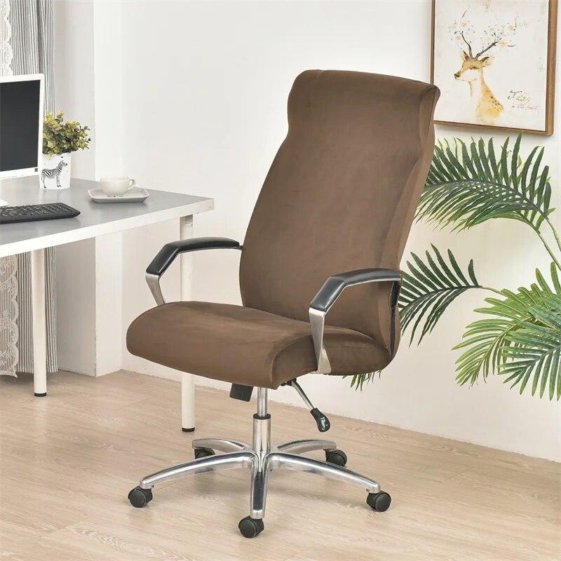 Soft Velvet Office Chair Covers Elastic Computer Chair Cover Non-Slip Gaming Seat Slipcover with Zipper Washable Chair Protector