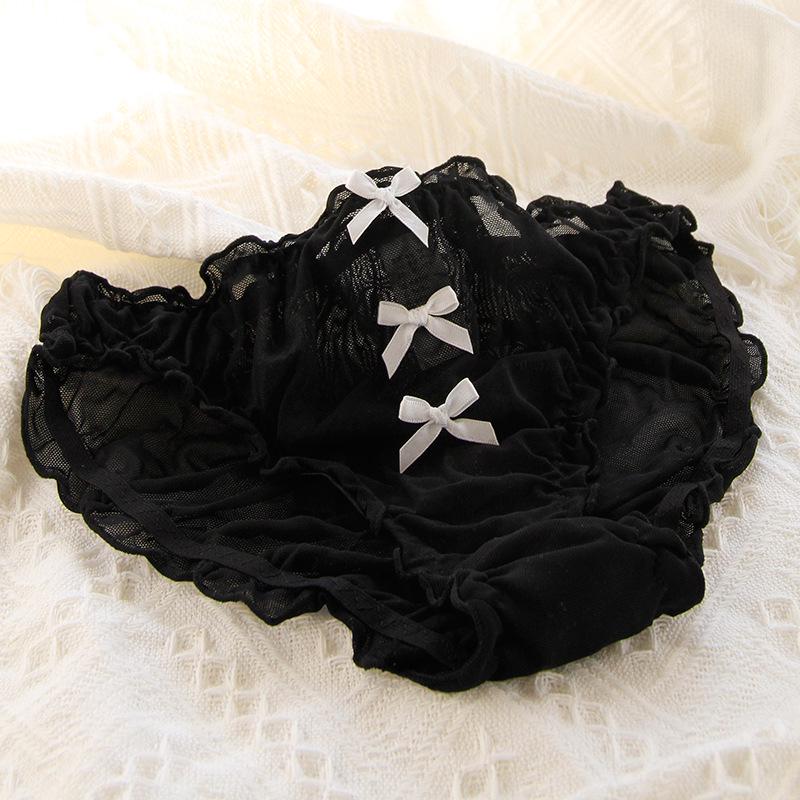 Black Women's Lace Mid-Waist Bow Mesh Panties - 620 Series