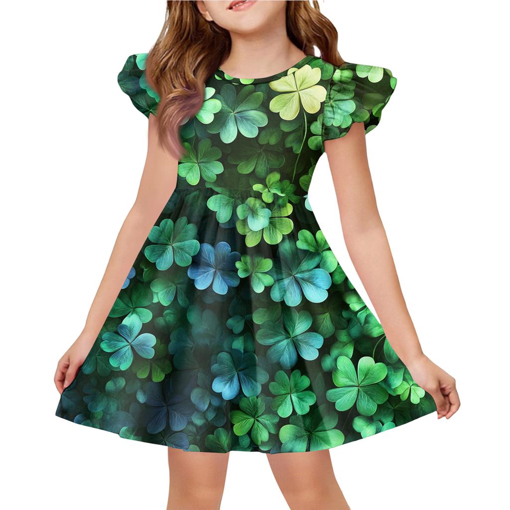 Girls' Summer Princess Dress - A-Line T-Shirt Dress St. Patrick's Day