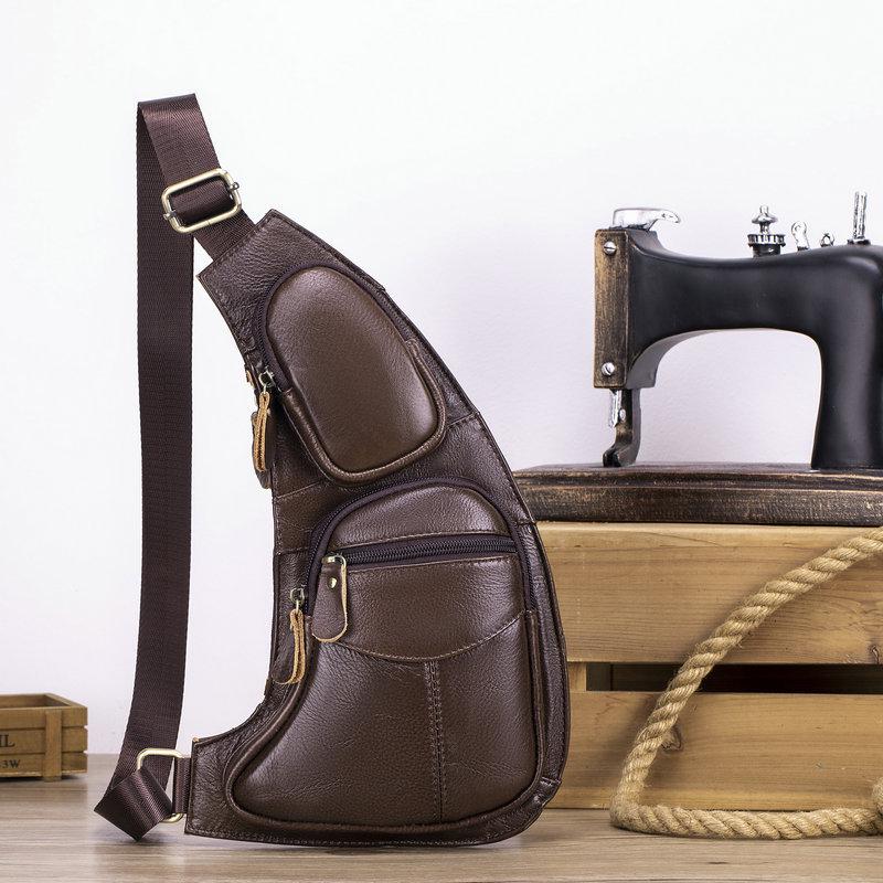 Men s Genuine Leather Crossbody Chest Bag - Casual, Multifunctional, and Trendy Single Shoulder Backpack коричневый