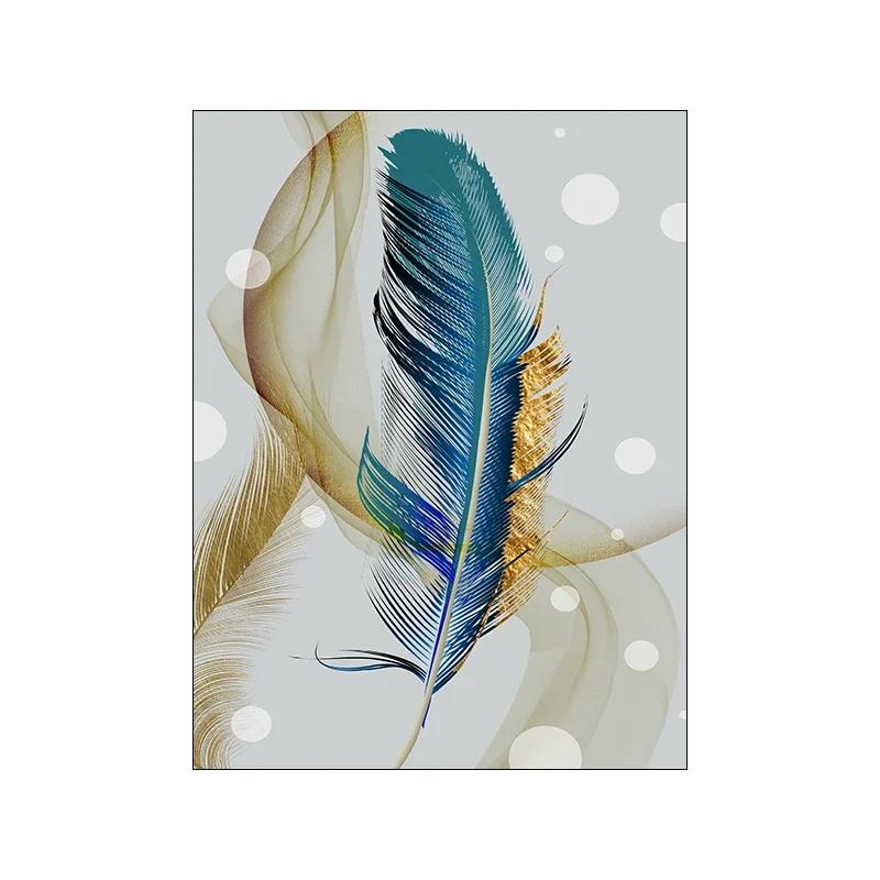 Gold Ribbon Feather Canvas Painting Wall Art Picture Abstract Luxury Poster and Print for Home Decor Interior Living Room Design