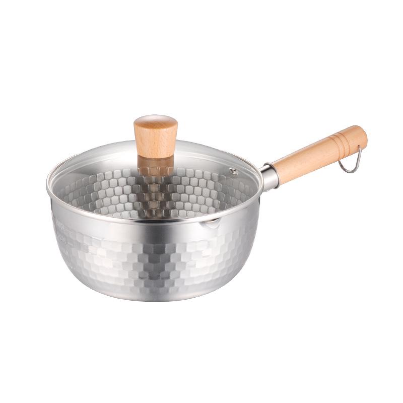 Stainless Steel Yukihira Pan: Non-Stick Milk, Soup & Noodle Pot with Wooden Handle for Baby Food & Breakfast