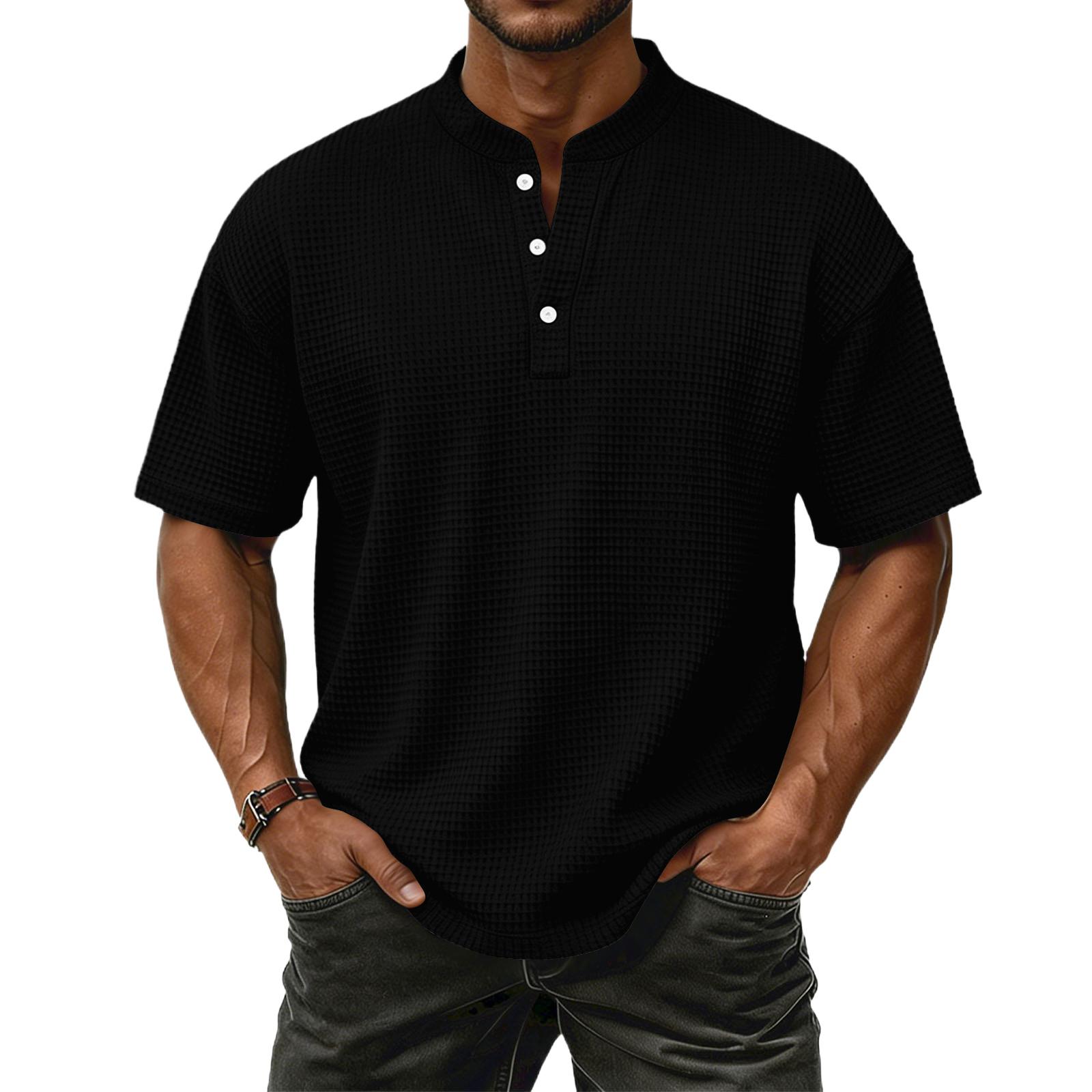 

Men s Loose Casual Button-down Short-sleeved Shirt L чорний
