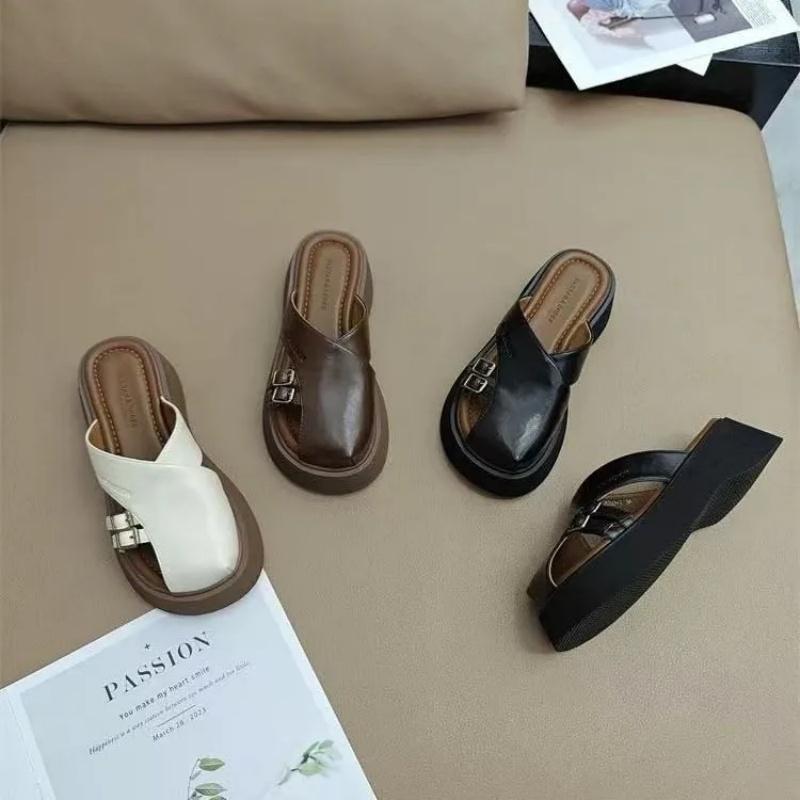 Fashion Summer Korean Baotou Half Slipper Female 2025 Temperament Non-slip Shoes Round Head To Wear All Matching Slippers