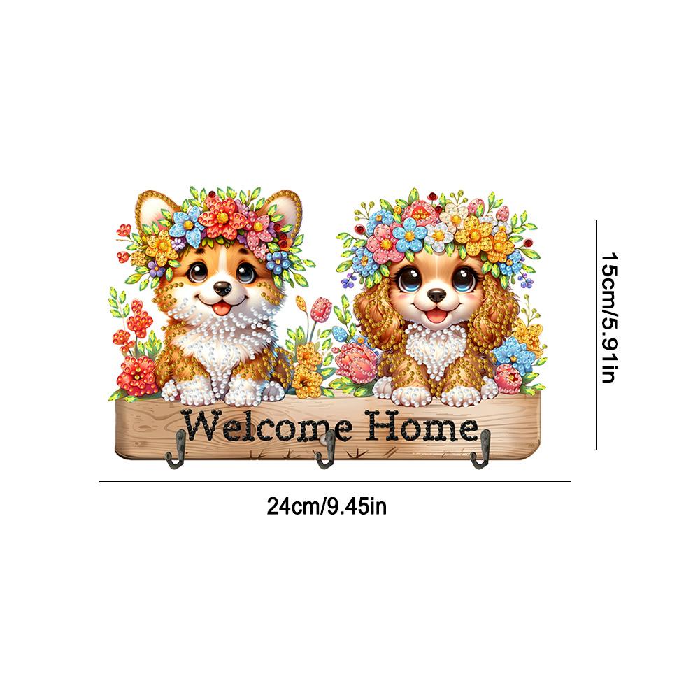 5D DIY Diamond Painting Art Hooks Dog Flower Cat Flower Dogs Wooden Hooks Diamond Painting Hook Rail for Home Office Decor