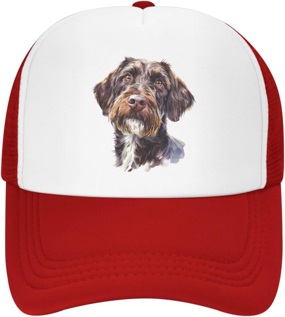 Drahthaariger Vorstehhund Griffon Hunde-Aquarell-Druck Mesh Trucker-Kappe Verstellbare Baseballkappe Lässige Snapback für Männer Frauen