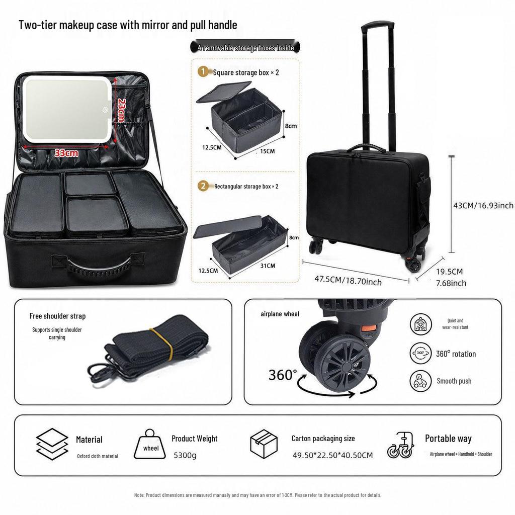 Valigia Trolley Grande Capacità Portatile per Truccatori Professionisti, per Strumenti di Bellezza e Unghie