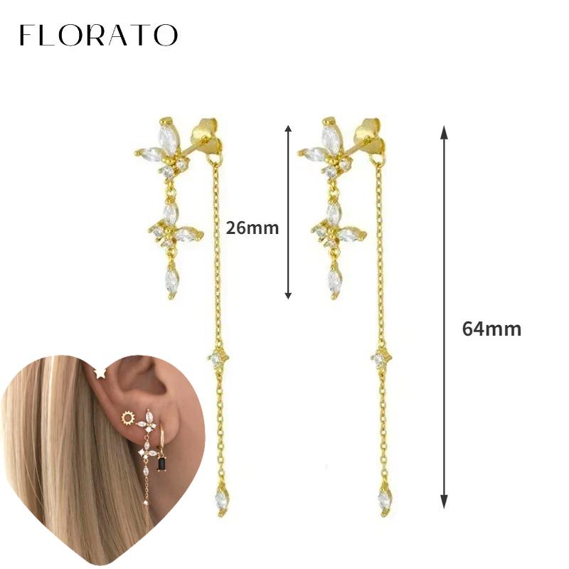 925 Silver Ear Needle White Zircon Butterfly/Water Drop Hoop Earrings Drop Earrings For Women Fashion Wedding Jewelry