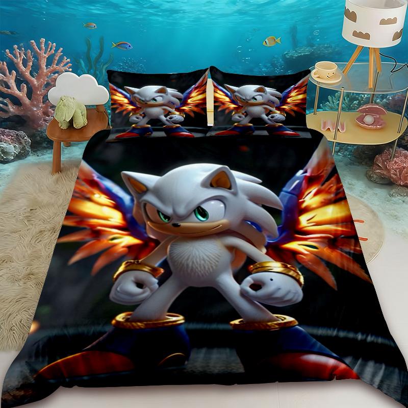 Duvet Cover Sonic Hedgehog Cartoon Bedding Set Comforter Cover with 2 Pillocase Bedroom Dormitory Best Gifts