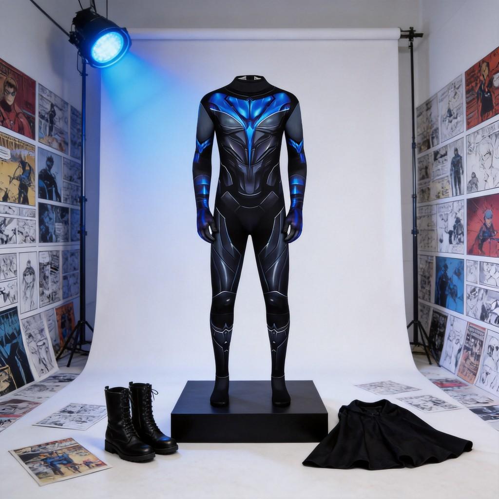 Tuta Integrale Nightwing dei Titans con Tessuto in Lycra per Cosplay ed Eventi in Costume