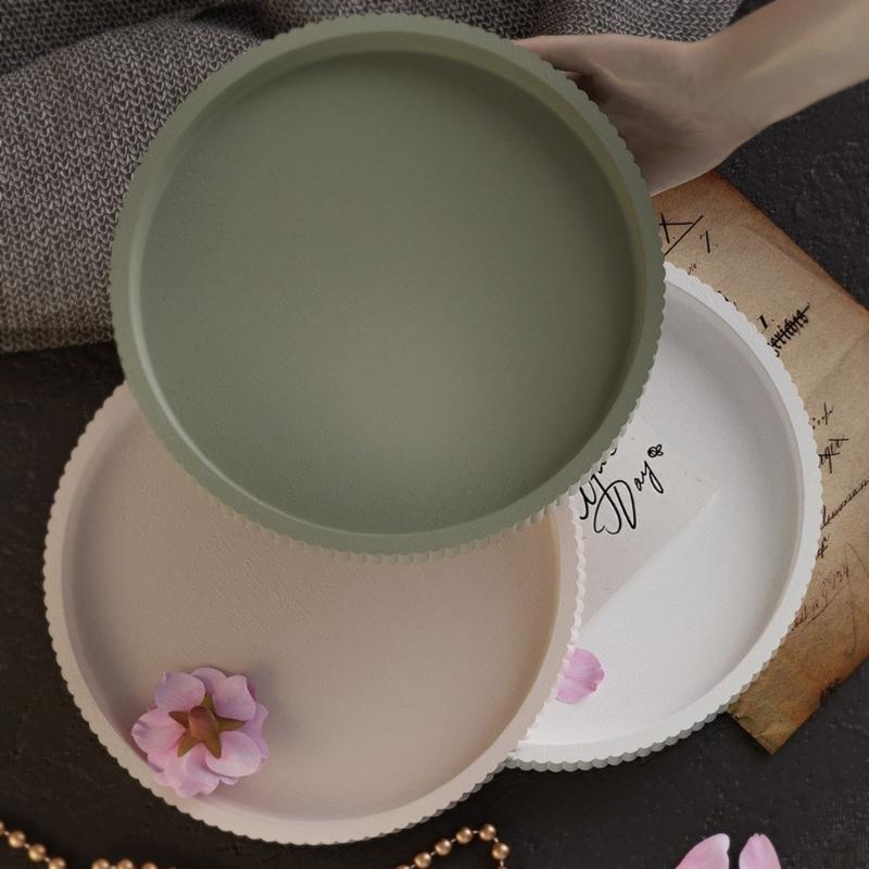 Heat Resistant Epoxy Mold Silicone Tray Molds Striped Round Tray Shape Silicone DIY Dish Mold Suitable for Cement Tray