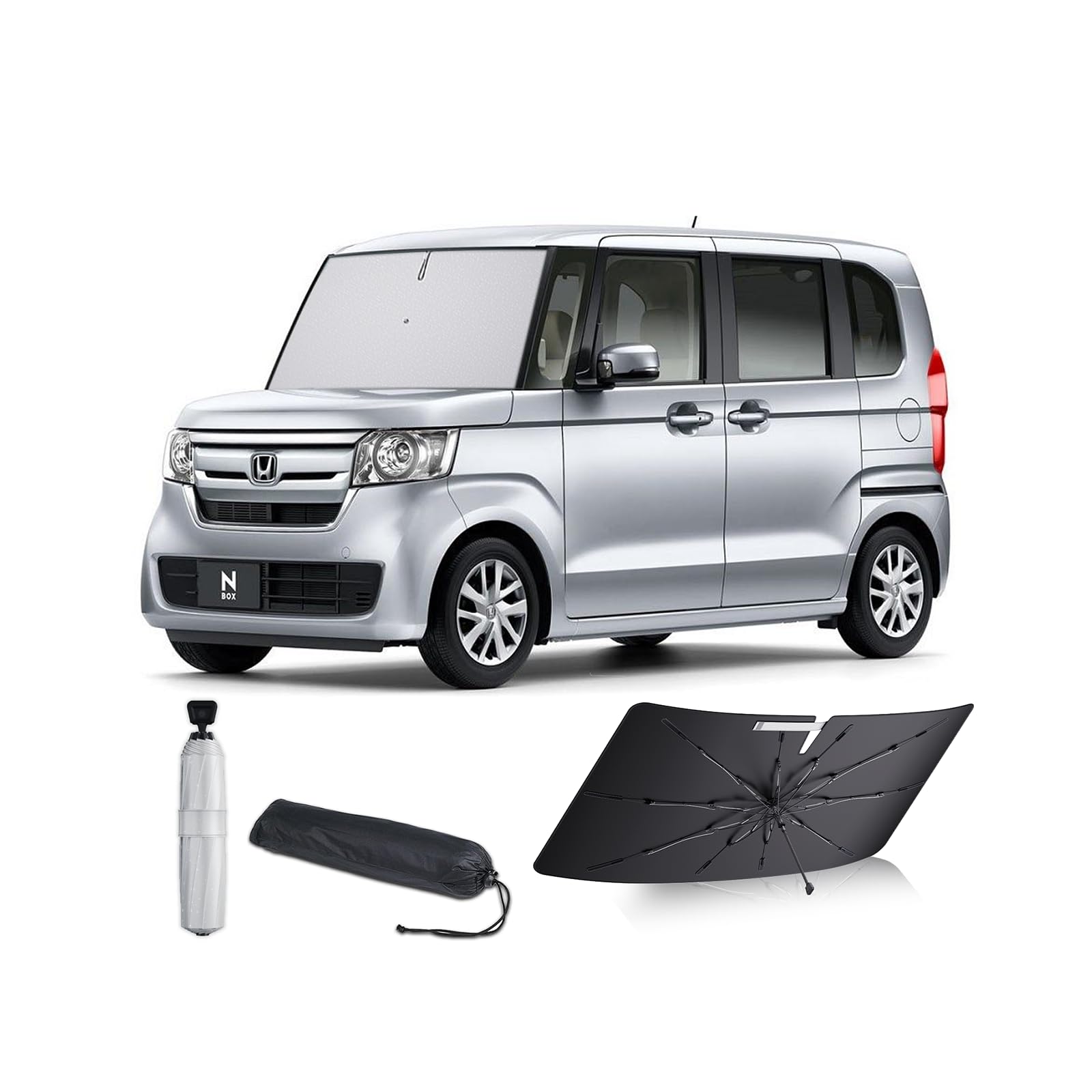 

ASZSK Honda Лобовое стекло Легкое Стекловолокно УФ-защита Идеально для Парковки и Автомобиля Индивидуальные Детали Интерьера для N-BOX JF3/4 Солнцезащитный козырек, Устойчивый к складкам, Складной, чёрный