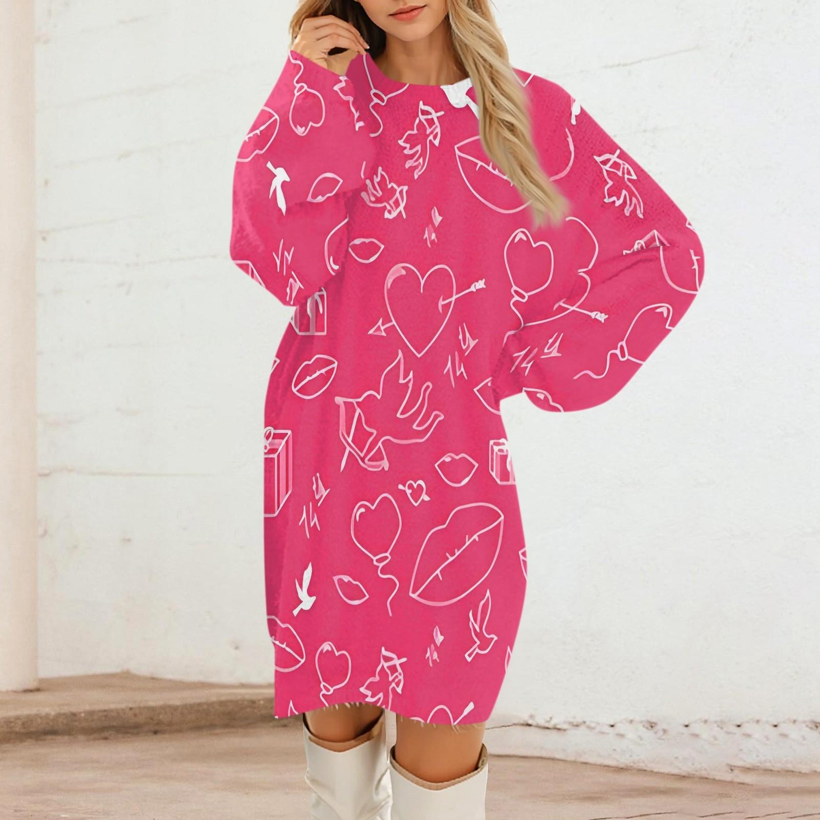 

Женские повседневные платья с круглым вырезом и длинным рукавом на День святого Валентина из плюша в градиентную клетку M