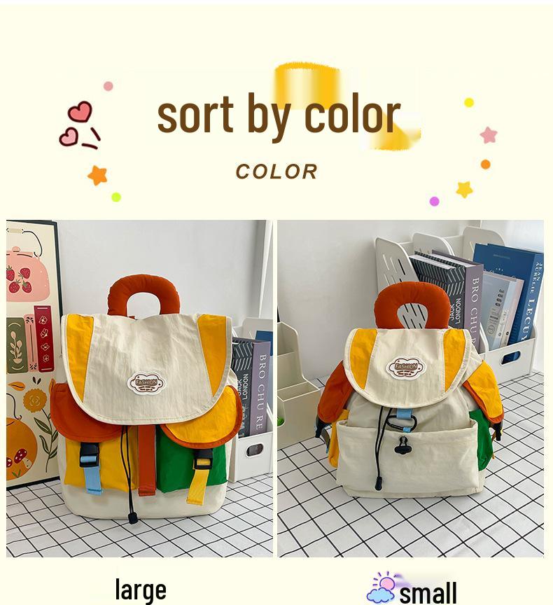 Colorblock Rucksack - Damen Doppel-Schultertasche für Studenten, Trendig und Geräumig für Schule und Hochschule