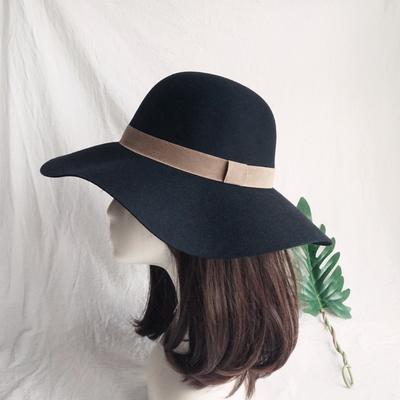 Foreign Trade Export Autumn And Winter Black Camel Woolen Top Hat Big Brim Wavy Felt Hat British Hepburn Retro