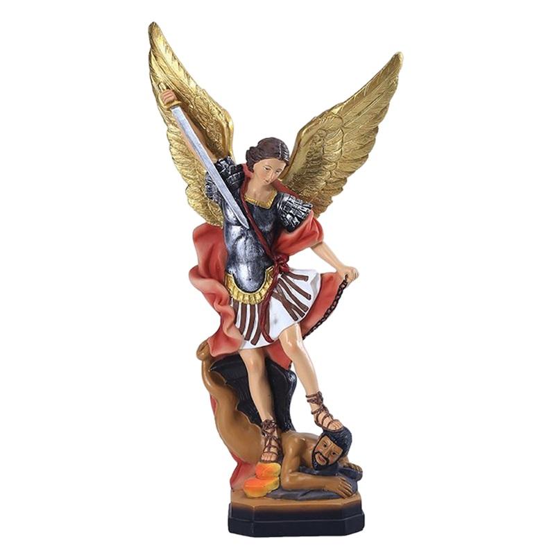 Resin Religious Angel Sculpture Desktop Ornament Holy Angel Michael Sculpture Christmas Gift Home Decor for Office Study