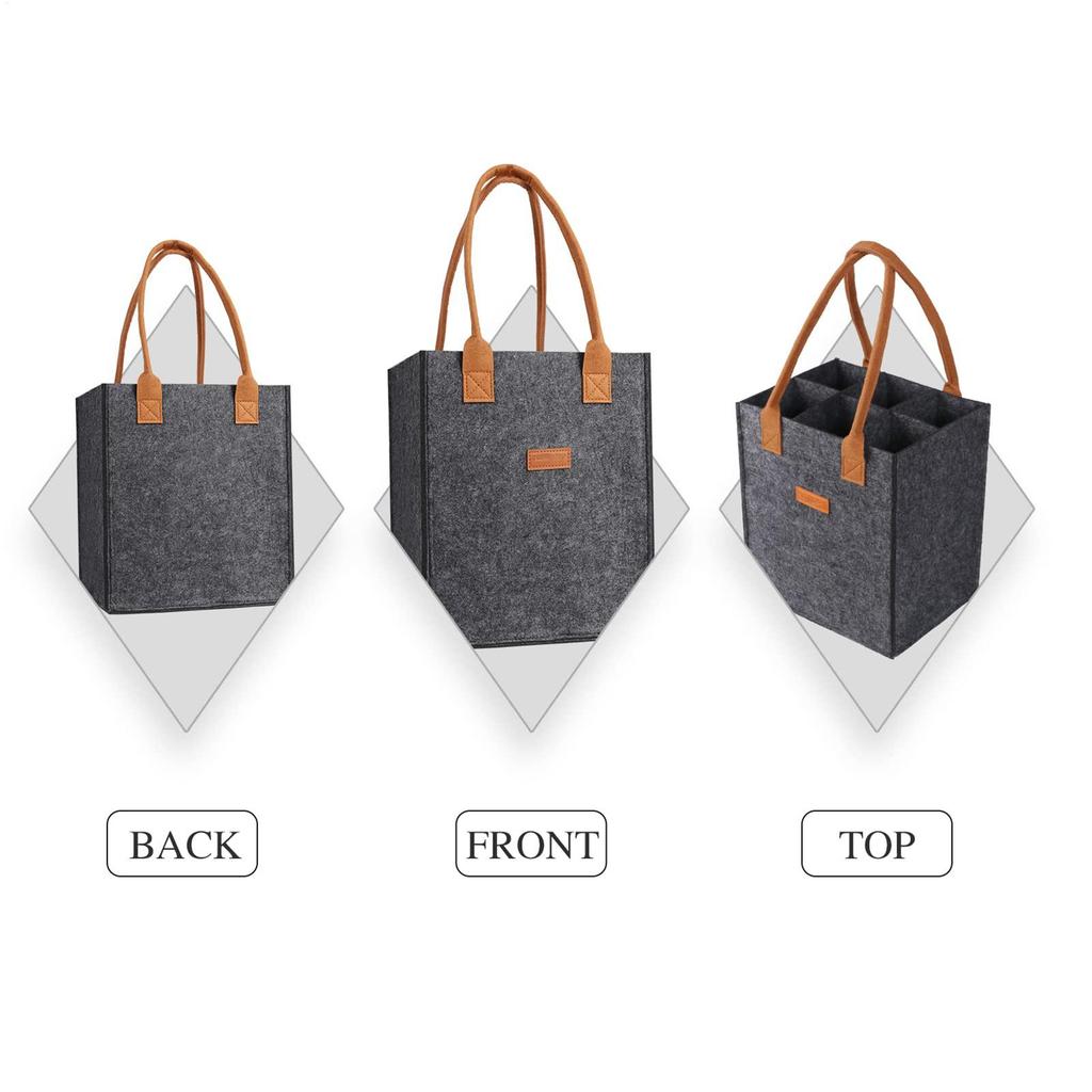 6 Compartment Bottle Holder for Wine Beer Water Portable Felt Wine Bottle Bag Carrier with Handles for Wedding Travel Picnic