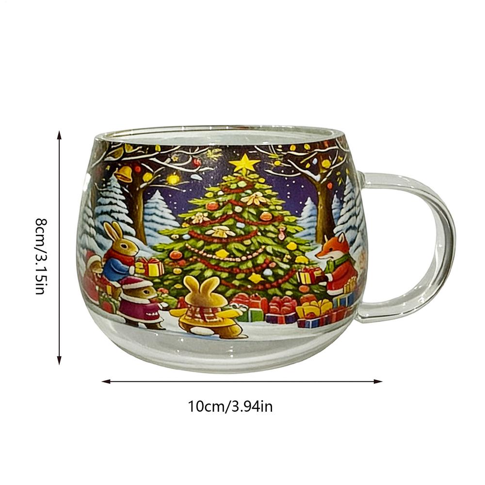 Christmas Transparent Painted Glass Mug 300ml Christmas Theme Coffee Cup Stocking Stuffer Coffee Mug For Hot Cocoa Latte