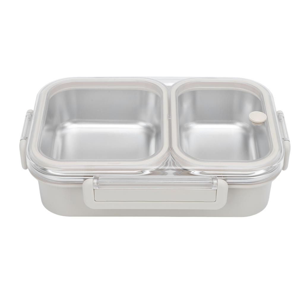 Stainless Steel Lunch Box Container Sealed Odorproof 2 Compartment Portable Square 1.2L Grey