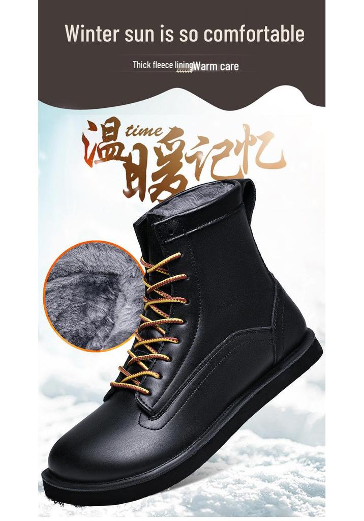 Men's Winter High-Top Martin Boots: Velvet-Lined Leather, Non-Slip, Large Size, Outdoor Casual
