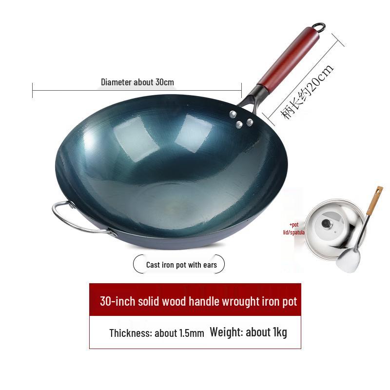 30cm Forged Wrought Iron Round Wok Set