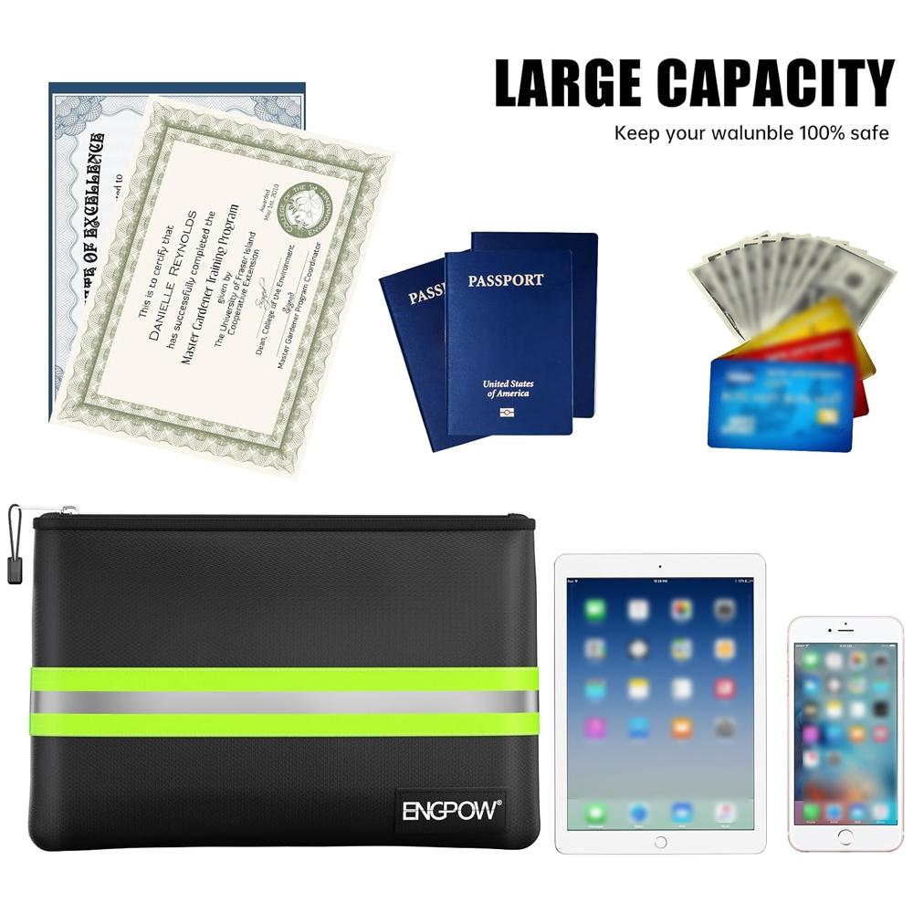 Fireproof Document Bag 36x26cm Fireproof Bag Safe Storage Bag Liquid Silicone Coated Fire&Water Resistant Money Bag with Zipper