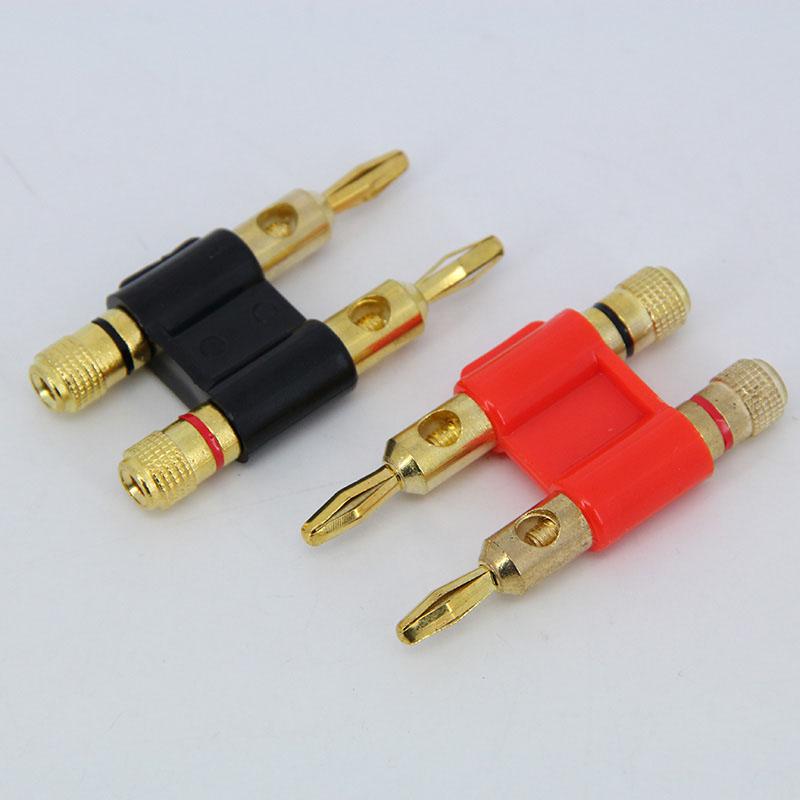 Zweireihiger 4-mm-Doppelbananenstecker, rot-schwarzer Anschluss, vergoldeter Lautsprecheradapter, zweipoliger Audio-Lautsprecher-Kreuzstecker