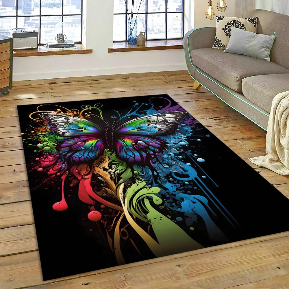 HD Fantasy Butterfly Flower Cartoon Carpet Rug for Home Living Room Bedroom Sofa Doormat Decor,Kids Area Rug Non-slip Floor Mat