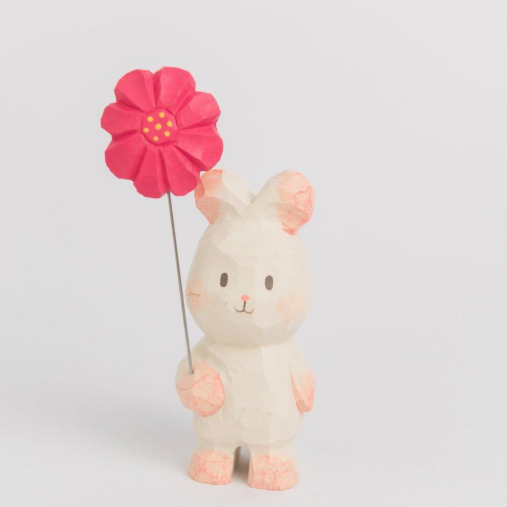 Wooden Bunny Handheld Decor With Small Flowers For Home Office And Car Tabletop Display