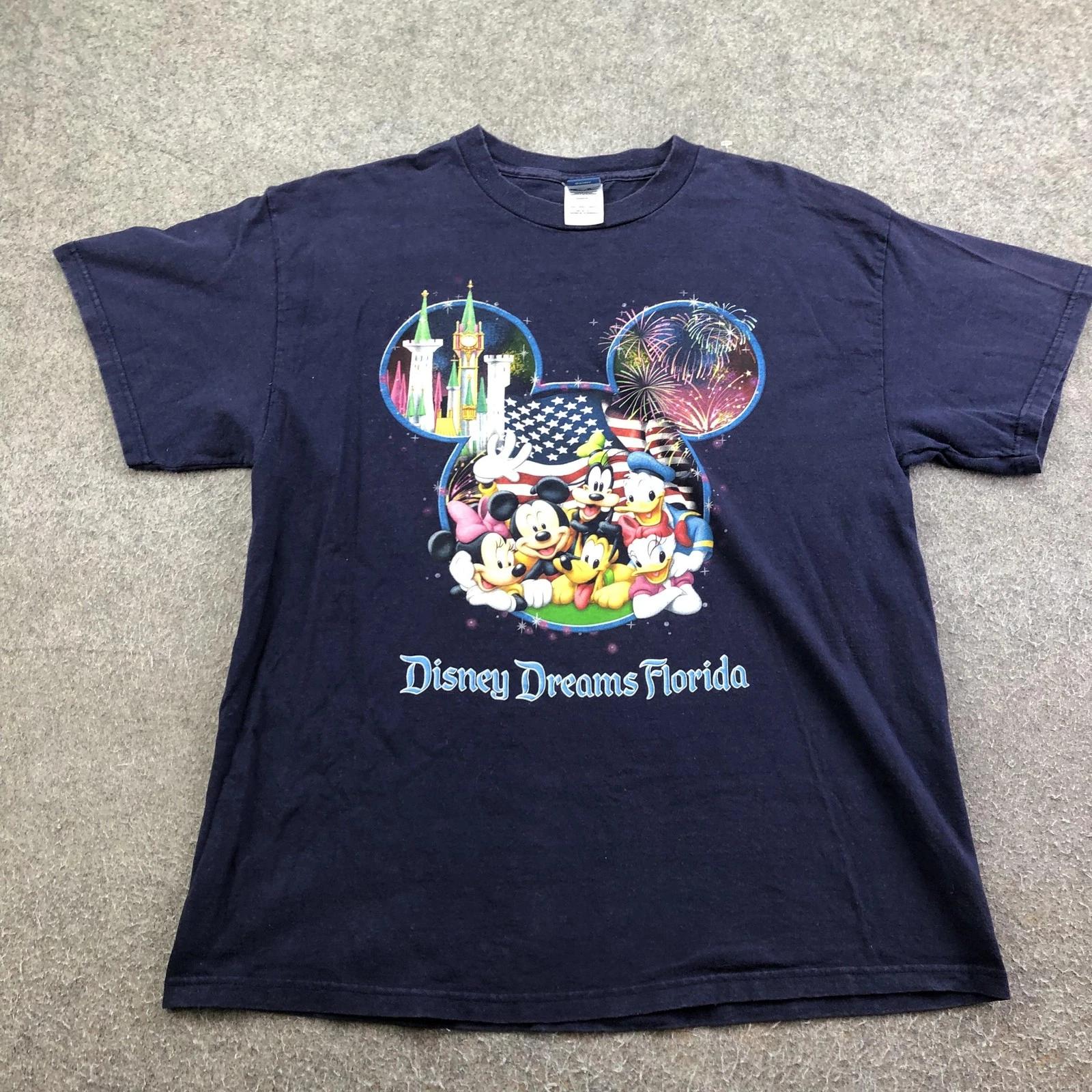 Vintage Disney Shirt Mens Large Blue Disney Dreams Florida Mickey Patriotic M