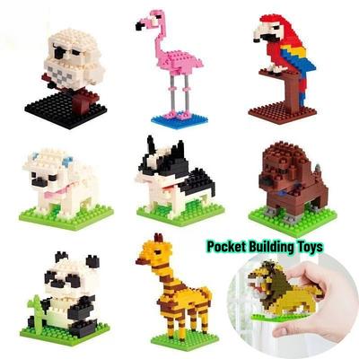 Mini-Tiere Mikropartikel Bausteine Diamantsteine Katze Hund Papagei Corgi Flamingo Modelle Montage Spielzeug für Kinder Kinder