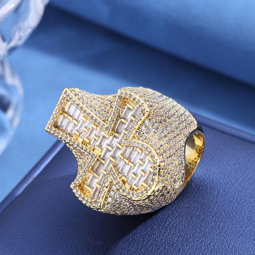 Blandat Diamantset Hip-Hop Stil Isdiamant Mänsklig Diamant Julklapp Kubansk Herrring Glänsande 18k Guldpläterad Korsring