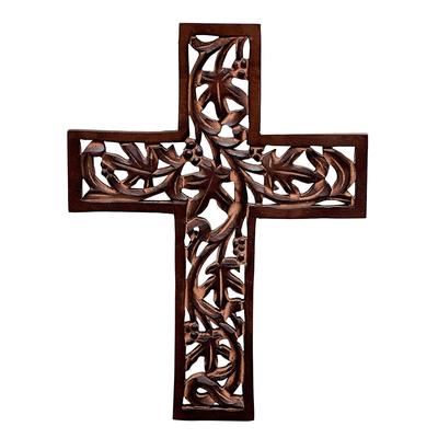 Drewniany krzyż ścienny z Jezusem Chrystusem: Ręcznie Rzeźbiona Antyczna Wisząca Tabliczka z Wzorem Do Dekoracji Domowego Pokoju Ołtarzowego, Brązowa