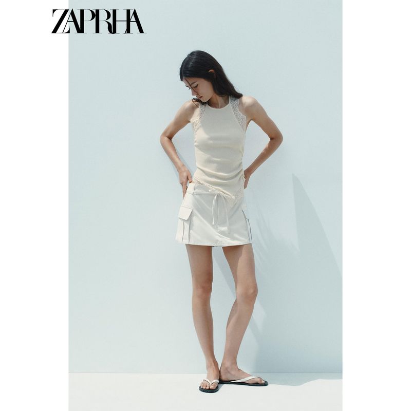 Zaprha 2025 Summer New Neutral Style Bow Lace-up Simple and Versatile Cargo Short Culottes 4391504