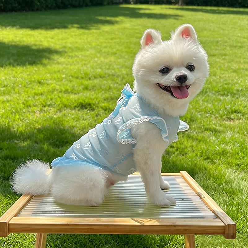 Summer Lightweight Netted Bow-shaped Pet Dog and Cat Clothing Items, Suitable for Small To Medium-sized Pets, with Detachable Flutter Sleeves.