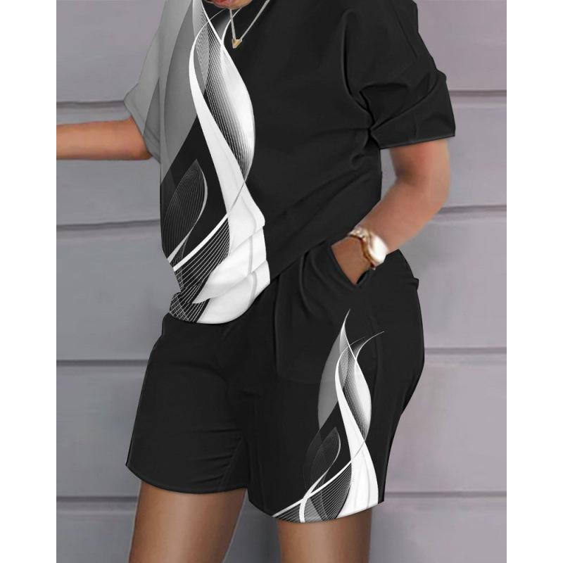 Conjunto de top y pantalones cortos informales de gran tamaño con estampado 3D de verano, conjunto informal de dos piezas informales de moda para mujer, chándales