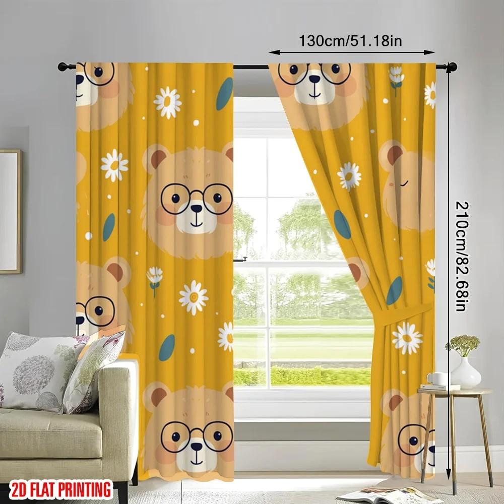 Set Of 2 Jit Cute Bear Floral Pattern Curtain Design Drapes Polyester Living Room Kids Decor Curtains Made Sitting Window Treatment