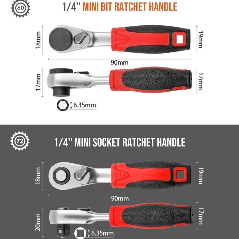 Mini 1/4" Ratchet Wrench Double Ended Quick Hex Torque Spanner Set Rod Screwdriver Bit Tool Socket Ratchet Handle Wrench