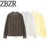Zbzr Autumn New Women Clothes Fashion Trendy Same Tone Button Closed Lace Trim Top 1303736