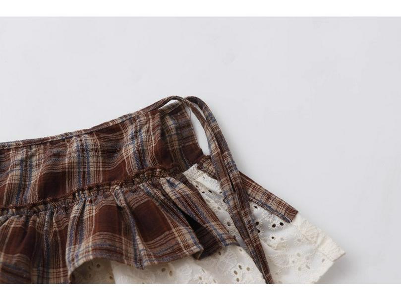 Women's Retro Plaid Embroidered Lace Tie-Up Skirt Curtain