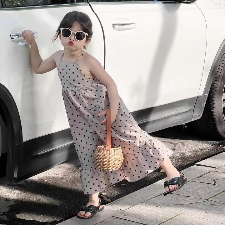 Girls Summer Polka Dot Camisole Dress Pants Korean Princess Long Romper Baby Cute Jumpsuit 90