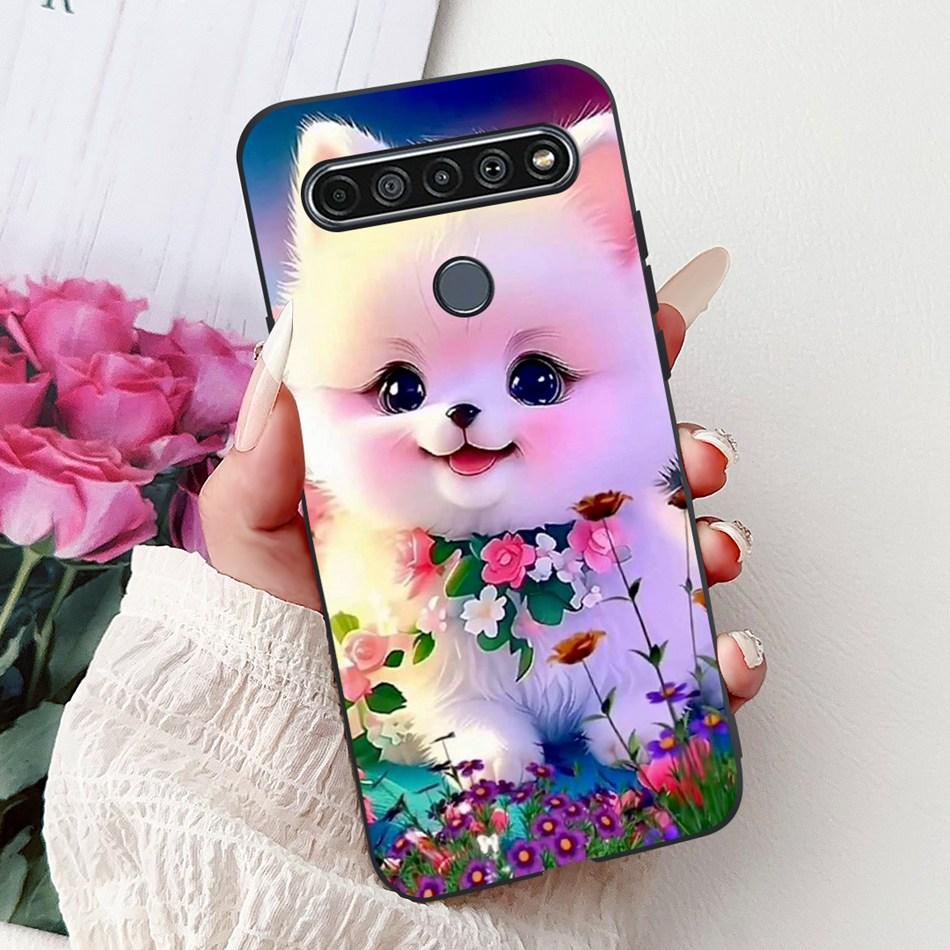 For LG K41S K51S 2020 Elegant Floral Cat Printed Phone Case For LG K41S K51S LM-K410 LM-K510 Black Silicone Soft Cases