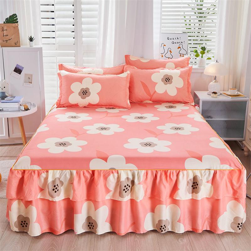 Saia de cama floral elegante, algodão de renda, roupa de cama amiga da pele, decoração para casa, 1,5 m, 1,8 m, colchas, queen, rosa, king size, capa de cama