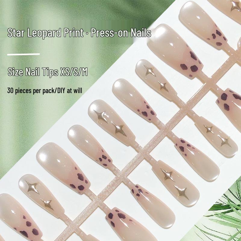 

French Leopard Glass Bead Cat Eye Nails: 30 Gilded Shooting Star Nail Tips