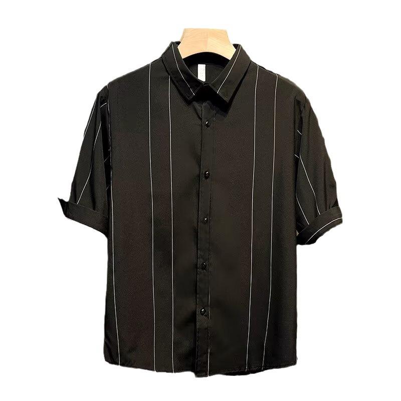 Men's Short Sleeve Striped Shirt - Trendy Mature Style, Summer Casual Loose Fit