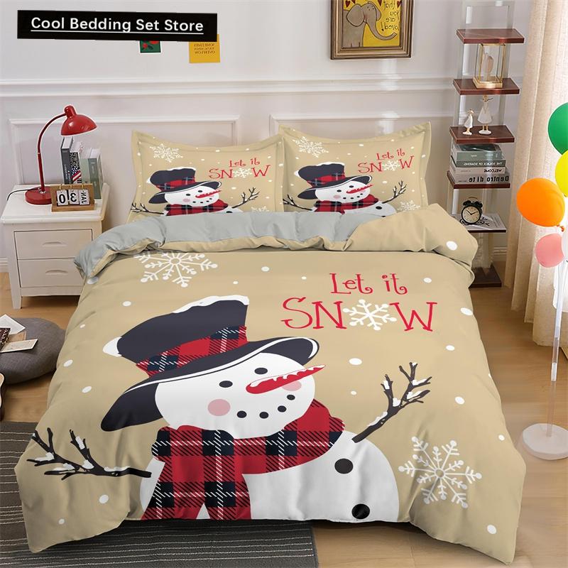 3D Merry Christmas King Queen Bedding Set Kids Cartoon Santa Snowman Deer Comforter Cover XMAS Duvet Cover Polyester Quilt Cover